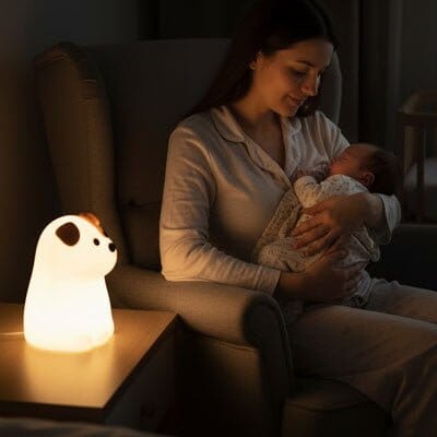 Veilleuse-bébé- maman-berçant-bébé