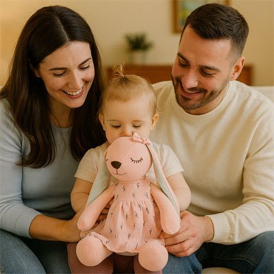 peluche-lapin-bébé-papa-maman