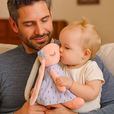 peluche-lapin-bébé-papa